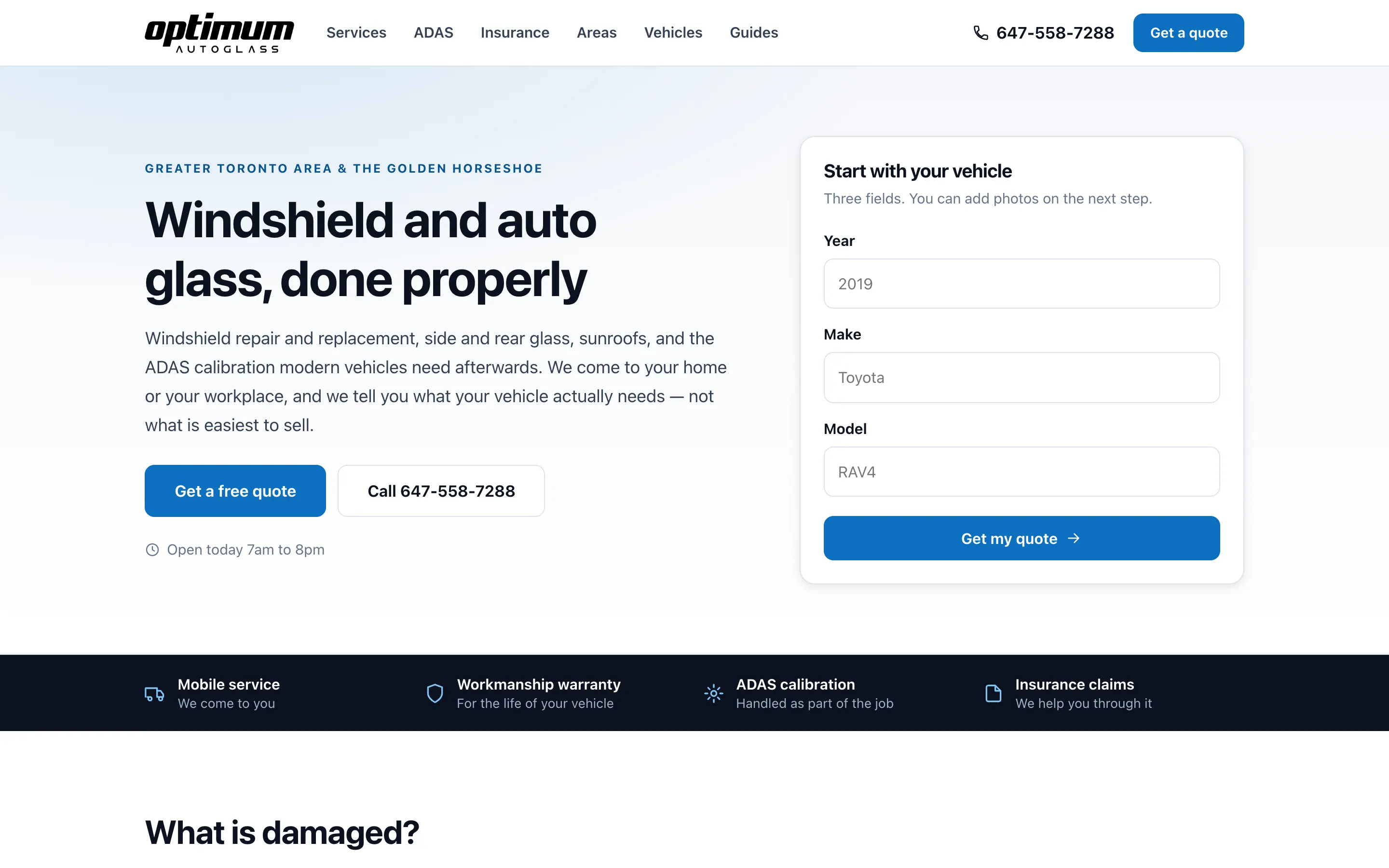 Desktop homepage of Optimum Auto Glass — Automotive — Auto Glass